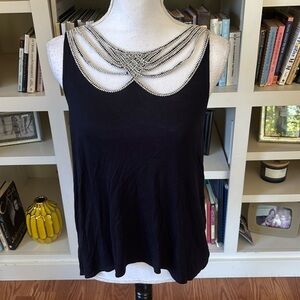 Anthropologie Leifnotes Navy Blue‎ Braided Neck Sleeveless Tank  Size XS
